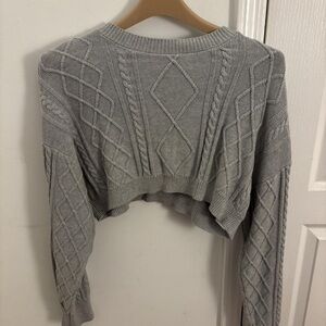 Edikted Gray Cable Knit Cropped Sweater